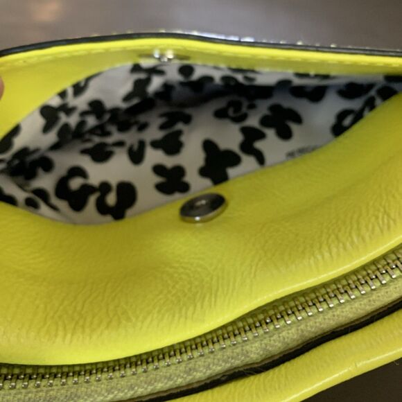 Rebecca Minkoff Leather Crossbody Bag Clutch  Zip Up Neon Yellow Silver Curblink - Picture 3 of 15